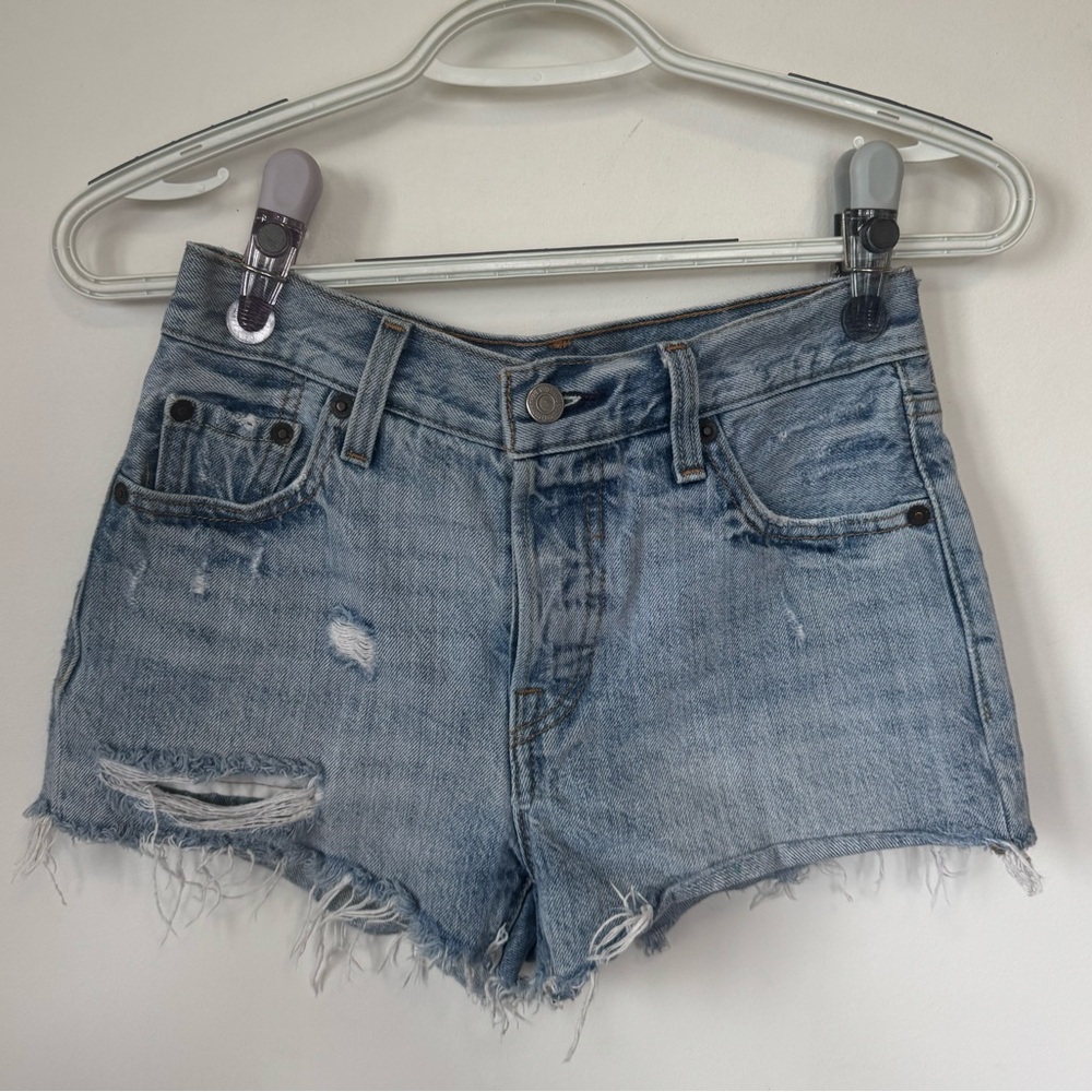 Levi's Blue Jean Shorts Distressed Frayed